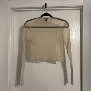 Forever 21 | Glitter Sheer Cream Crop Top | Size Large